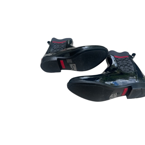 COACH Rubber Boot size 9 black pattern logo stretch pull on boots. - Picture 6 of 12